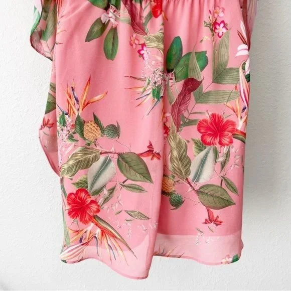 Express pink floral sheer chiffon cinched waist dress M - Picture 12 of 15